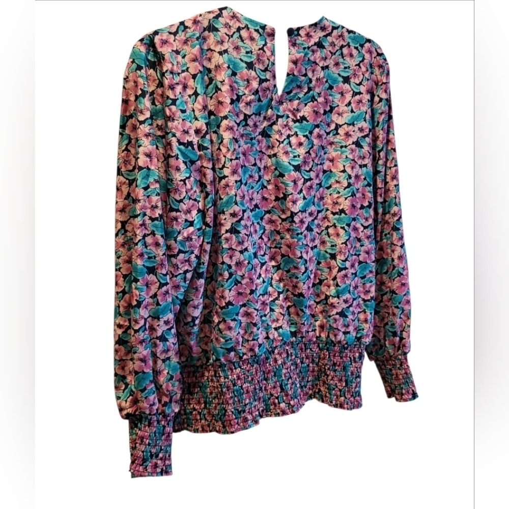 Vintage Evanna Colorful Floral Long Sleeve Blouse Made In USA Size 12 - Picture 2 of 9